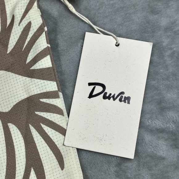 Duvin Hawaiian Shirt Mens Medium Brown Hibiscus Leisure Stretch Button Up New - Picture 4 of 10